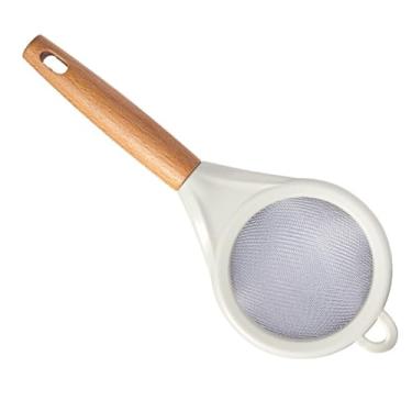 Imagem de GLOGLOW Filtro/Colher Cabo de Madeira, Peneira de Malha Fina para Alimentos Profissionais Colher de Escumadeira de Aço Inoxidável para Farinha de Açúcar Quinoa Sucos de Amido de Milho Leite de Soja