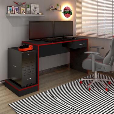 Imagem de Mesa Gamer Com 1 Gaveta E Suporte De Cpu Multimóveis Cr25205 Preta/Vermelha Preto/Vermelho