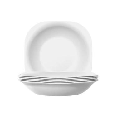 Imagem de Jogo 6 Pratos Fundo Quadrado Opaline Vidro Branco 22 cm - NoBrand