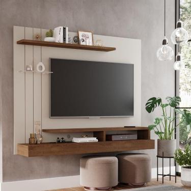 Imagem de Painel Para Tv Até 50" 3 Prateleiras E 2 Nichos Valencia Plus Permobili Off White/Savana