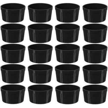 Imagem de Conjunto 20 Ramekins Plástico Pretos Canelados 200ml Pote Molho Uno Co