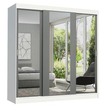 Imagem de Guarda-roupa Madesa Reno 3 Porta Correr Espelho Branco Cinza