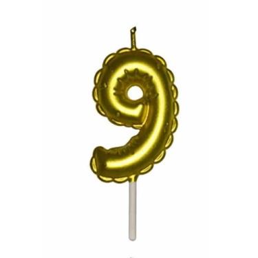 Imagem de Vela Renda Metalizada Numero 0 A 9 Dourado Balão 6cm Altura - Funlux, 