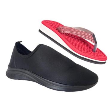 Imagem de Kit Tênis Feminino Calce Fácil Confortável + Chinelo Ortopédico Massag