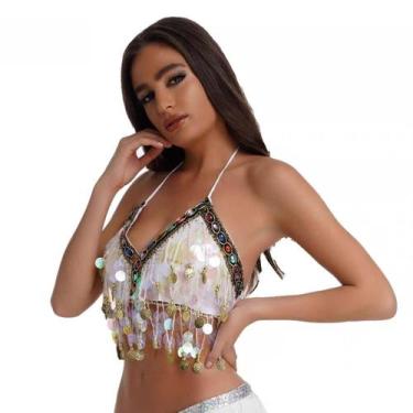 Imagem de Top Cropped Decote De Paetê Carnaval Alcinha Festa Brilho - D Presente