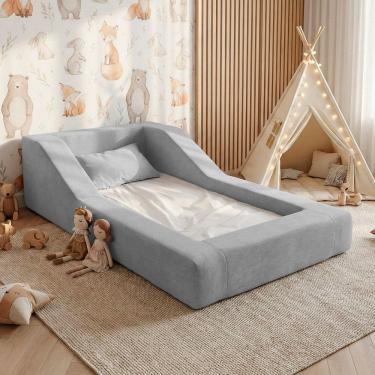 Imagem de Cama Montessoriana Infantil Noah 100% Espuma com Colchão Bouclê Cinza Claro - Desk Design