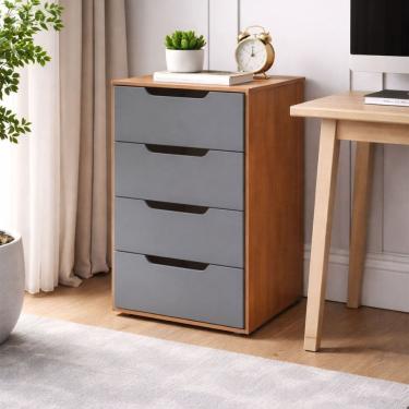 Imagem de Gaveteiro Madri 4 Gavetas Cinza/Freijó - Politorno