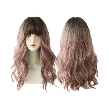 Imagem de Peruca Azul Com Ondas Profundas E Franja Para Mulheres, Longa, Marrom 