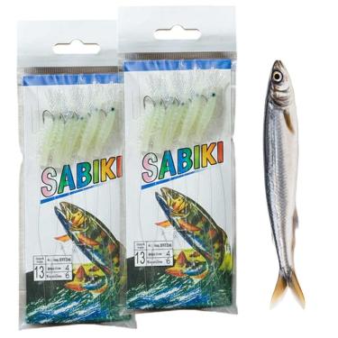 Imagem de Isca Pesca Anzol 13 Artificial Sabiki Kit 2 Camarao Fluorescente Peixe Lambari Robalo Siri Pescaria Mar Açude Rio Lago