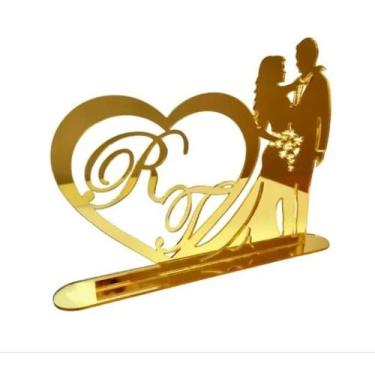 Imagem de Topo De Bolo Acrílico Espelhado Personalizado para Casamento com Inici