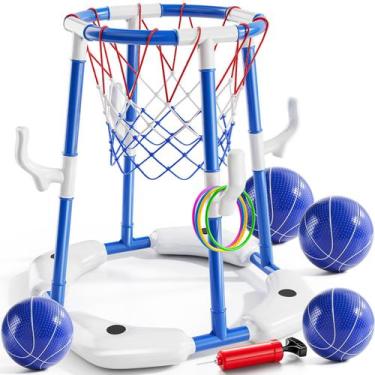 Imagem de Cesta de basquete de piscina NIPLOOOW 2 em 1 flutuante com 4 bolas e b