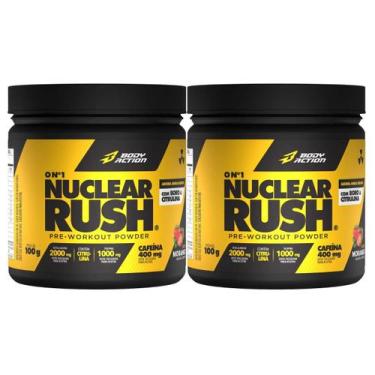 Imagem de 2x Pre treino Nuclear Rush Cafeína Body Action Morango 100g -, Morango