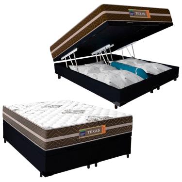 Imagem de Cama Box Baú Casal Bipartido Suede + Colchão Molas Ensacadas Texas Prime Colchões 138x188x67cm