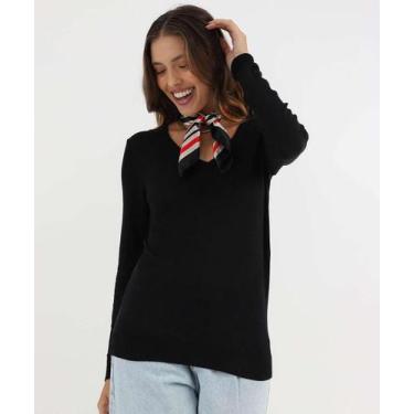 Imagem de Suéter Feminino Liso Gola V Marisa Preto-49863, Preto, GG