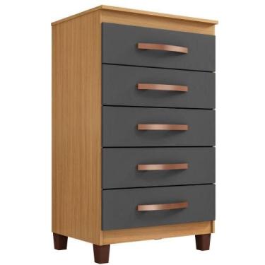 Imagem de Cômoda 5 Gavetas Cannes - Casa Chick Carvalho Americano-grafite - INCO