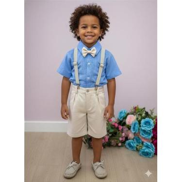 Imagem de Conjunto Menino Social Azul com Suspensório Bege - Henry - Miss Cherry