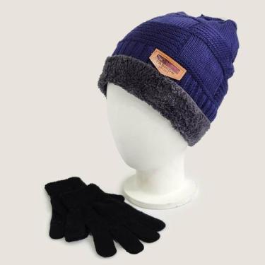 Imagem de Touca Gorro Masculino Franelado Pelinho Para Inverno + Luva Preta Para