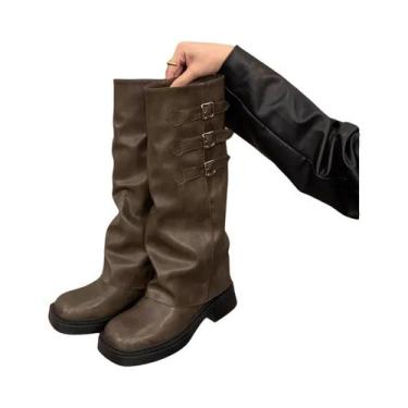 Imagem de Botas Femininas Retrô De Cano Alto Com Salto Médio Para Outono/Inverno