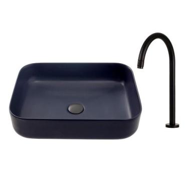 Imagem de Kit Cuba para Banheiro Retangular Slim Cerâmica Fluorita e Torneira Al