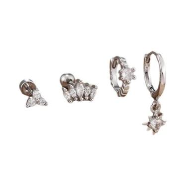 Imagem de Conjunto De Brincos De Argola De Zircônia Em Aço Inoxidável Com Brinco