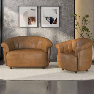 Imagem de Sofá 2 Lugares 150cm E Poltrona Lykan Sintético Caramelo Z32 - Mpozenato