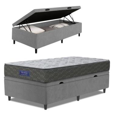 Imagem de Cama Box Baú Colchão Solteiro Ortopédico Espuma D33 Hiper 88x188x60cm Cinza
