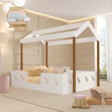 Imagem de Cama Casinha Montessoriana Isa Mdf + Colchão Casal Conforto e Suporte 