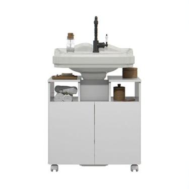 Imagem de Gabinete para Pia de Coluna Oasis 66cm Armário de Banheiro com Rodízio