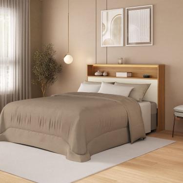 Imagem de Cabeceira Casal com Nicho e Led 100% Mdf Aurora Carvalho Hanover/Argila