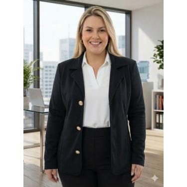 Imagem de Blazer Casaco Feminino Plus Size Neopreme Inverno + Blusa sueter Manga