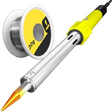 Imagem de Ferro de Solda Com Cabo 1m 100W 220V com Suporte Tubo de Estanho 30g K