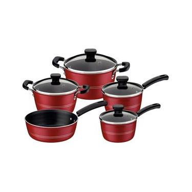 Imagem de Jogo de Panelas Tramontina Sicilia 5 Peças Revestimento Antiaderente Starflon Excellent Vermelho