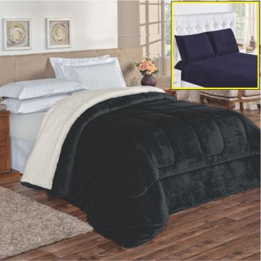 Imagem de Coordenado Edredom Lã Carneiro E Lençol Queen Top Chick - Marinho