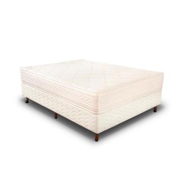 Imagem de Kit Conjunto Cama Box Casal Colchão Espuma D45 Royal Saúde Bege + Base Sommier Bege 24 cm pés de madeira 138x188x55