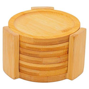 Imagem de Porta copos bambu redondo com suporte ecokitchen mimo style - kit