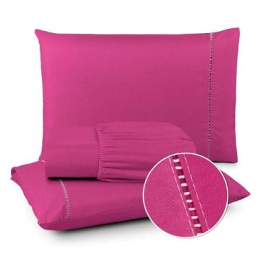 Imagem de Jogo de Lençol Micropercal 400 Fios Casal 3 Peças 100% Poliéster Rosa 