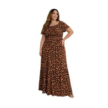 Imagem de Vestido plus size longo ciganinha manga curta viscolinho - LAJMA STORE