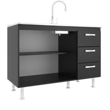 Imagem de Balcão de Pia 1,20m 2 Portas 120cm Cozinha - Evidencia Moveis, Preto