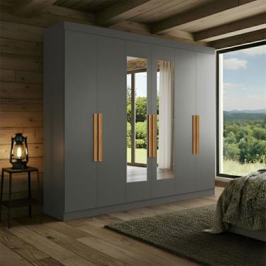 Imagem de Guarda-Roupa Casal Olimpo 6 Portas 2 Gavetas 100% Mdf com Espelho Onix - Maxel