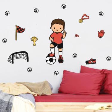 Imagem de Adesivo de Parede Infantil Menino Futebol Vermelho Copa do Mundo - QDr