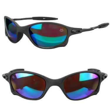 Imagem de oculos sol lupa praia proteção uv verde preto metal + case personaliza