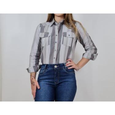 Imagem de Camisete Cinza Feminino 100% ALGODÃO Blufera Jeans 20304-1, GG