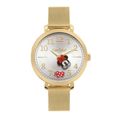 Imagem de Relógio Feminino Co2034ak-I4k Analógico Pulseira Aço Mesh Dourado Mostrador Minnie Prata Condor