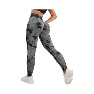 Imagem de Calças De Yoga Femininas Tie Dye De Cintura Alta Sem Costura Com Contr