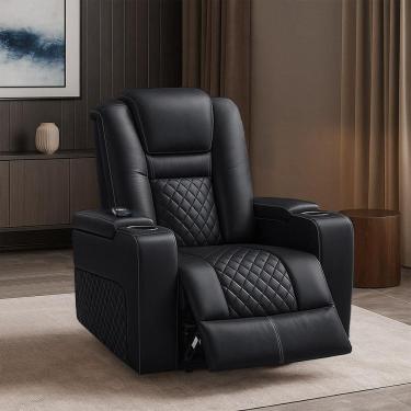Imagem de Poltrona Reclinável Elétrica Chicago G94 com Aquecimento Massagem Pu Preto Gran Belo