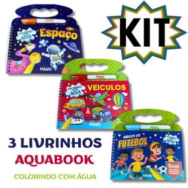 Imagem de KIT 3 LIVROS INFANTIL AQUABOOK Veiculos Espaço Futebol Colorindo com Á