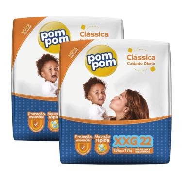 Imagem de Kit Com 2 Pacotes Fralda Descartável Infantil Pom Pom Clássica Cuidado Diário