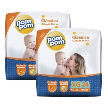 Imagem de Kit Com 2 Pacotes Fralda Descartável Infantil Pom Pom Clássica Cuidado Diário
