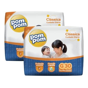 Imagem de Kit Com 2 Pacotes Fralda Descartável Infantil Pom Pom Clássica Cuidado Diário