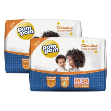 Imagem de Kit Com 2 Pacotes Fralda Descartável Infantil Pom Pom Clássica Cuidado Diário